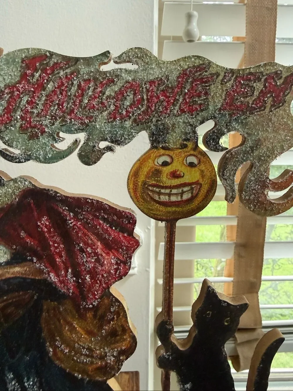 Halloween Decor Pumpkin Cat Witch Moon 19.5x15”